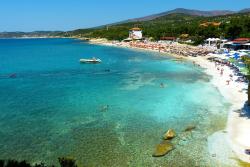 Pefkari pláž na ostrove Thassos. Grécko