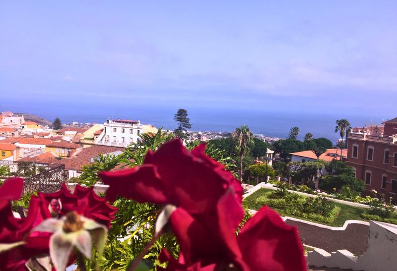 Záhrady v Orotave a výhľad na oceán. Tenerife.